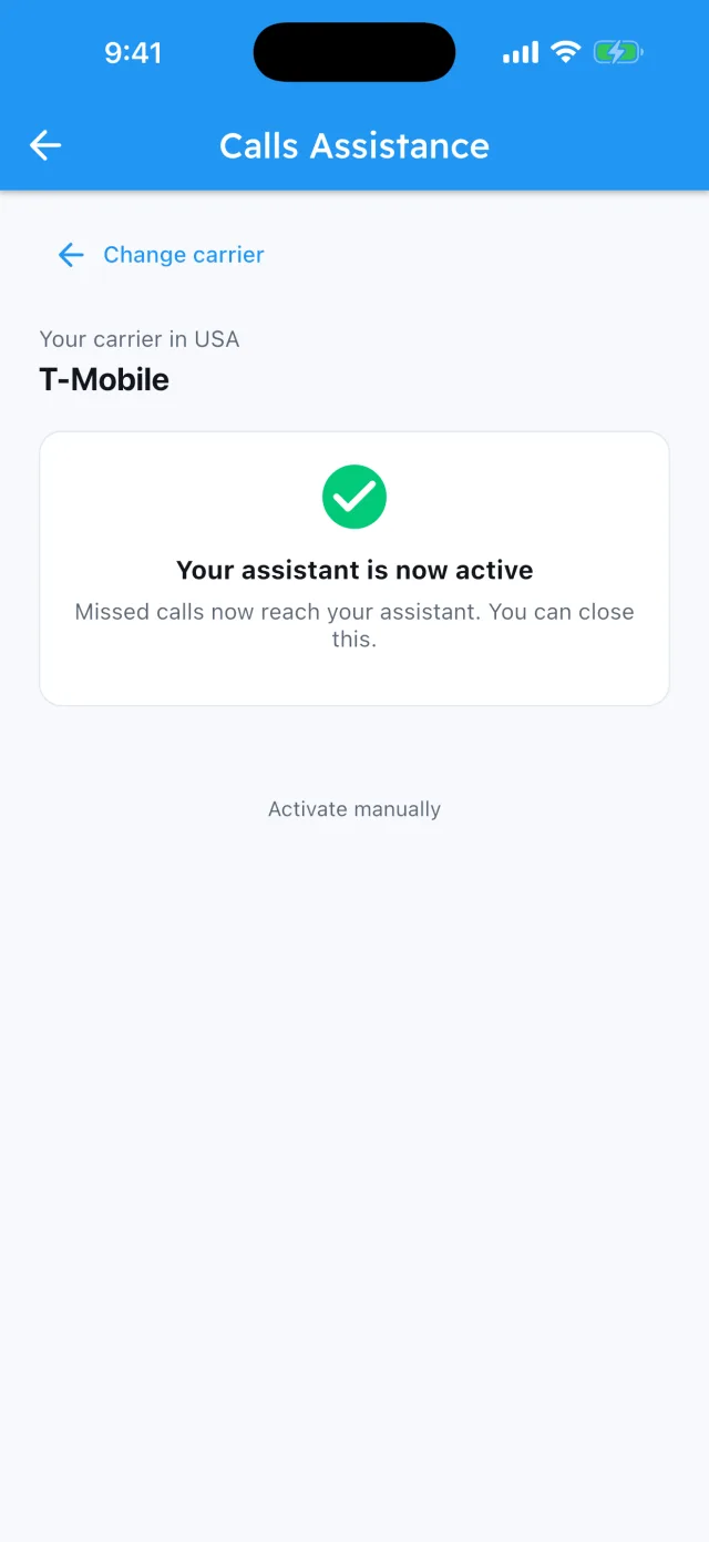 Call forwarding on: your assistant is now active